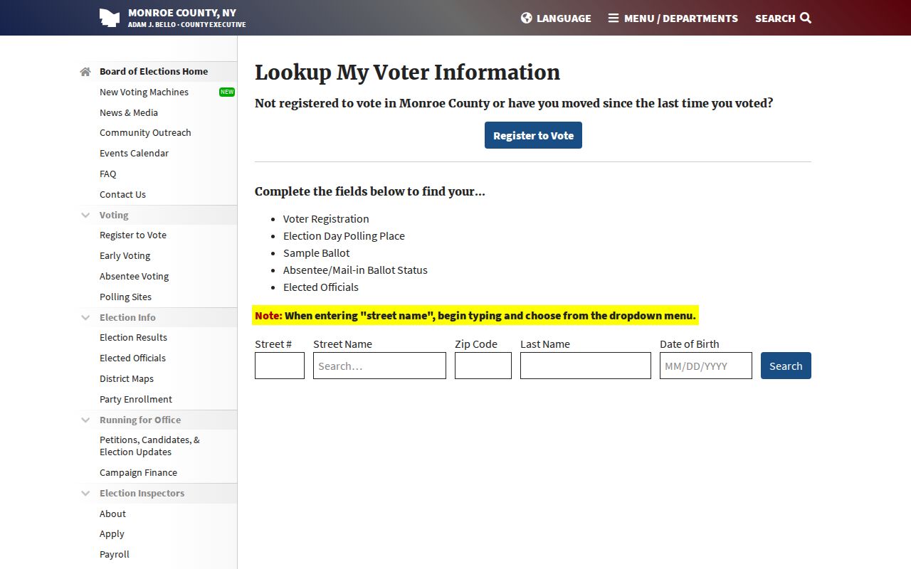 Town of Pittsford residents directory Monroe voter lookup fields