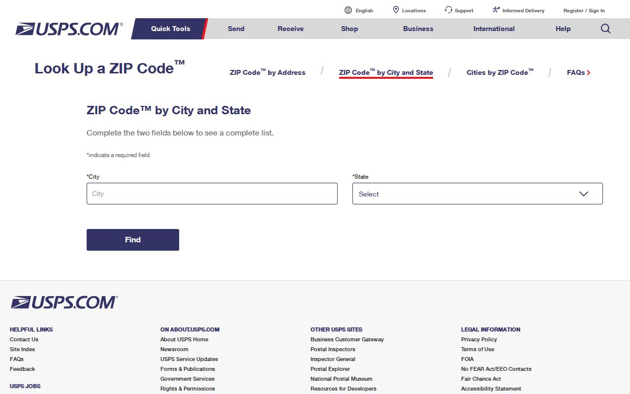 Town of Pittsford ZIP code directory verification with the USPS ZIP lookup